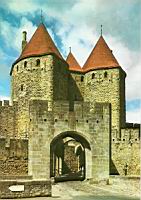 Carcassonne - 20 - Tours et porte Narbonnaise (13eme), avec le pont-levis